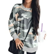 Nlife Women's Long Sleeve Camouflage Print Tops