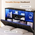 thumbnail image 5 of Full Gaming Bed Frames with 4 Drawers and Storage Headboard, Faux Leather Upholstered Platform Beds with RGB LED Lights & Charging Station, Esports-Style Full Size Bed Frame, Black, 5 of 9