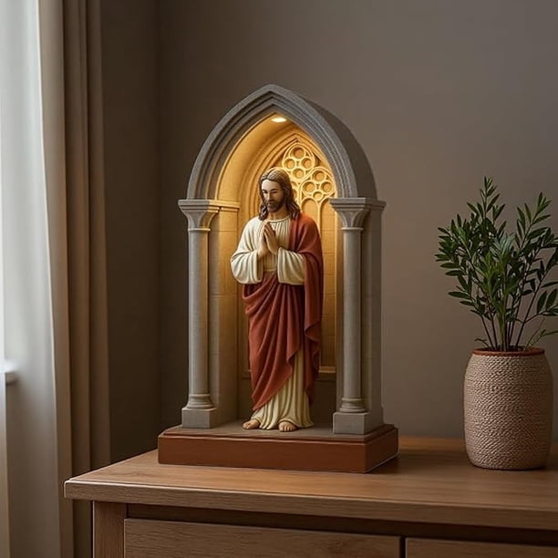 Lámpara de Mesa Religiosa LED, Estatua Decorativa Luz Nocturna con Iluminación Cálida, Lámpara de Acento de Figura con Brillo Suave para Decoración del Hogar, 6 Pulgadas
