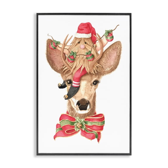 Stupell Industries Santa's Elf on Deer Black Framed Giclee Art, design by Nancy Overton, 18 x 12