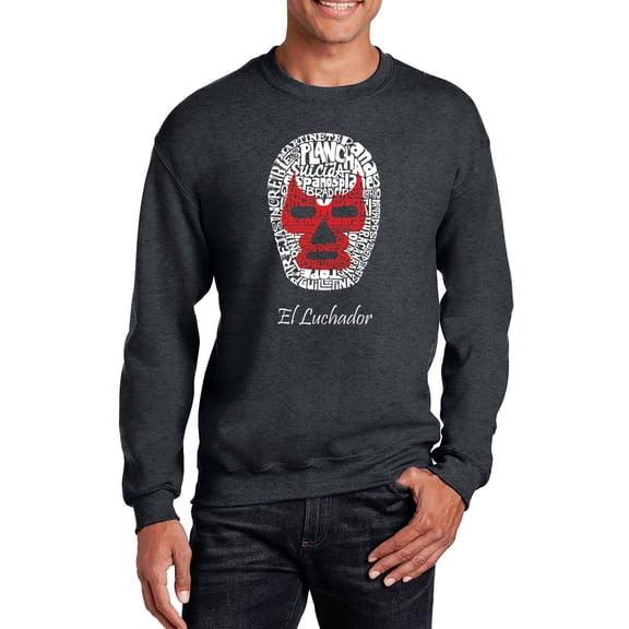 LA Pop Art Men's Word Art Crewneck Sweatshirt - MEXICAN WRESTLING MASK