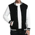 thumbnail image 3 of Men's Classic Snap Button Vintage Baseball Letterman Varsity Jacket (Black White,M), 3 of 6