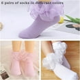thumbnail image 6 of Girls Lace Ruffle Socks Double Frilly Princess Style Dress Socks Toddler Turn Cuff Socks 6 Pack, 6 of 7