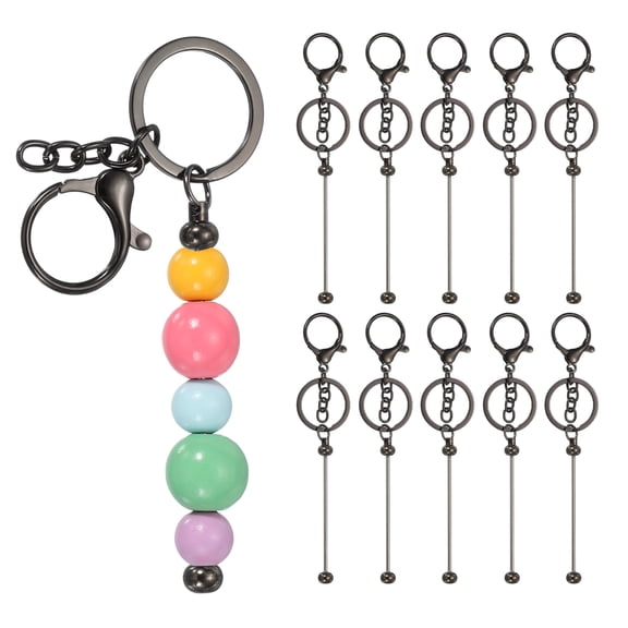 Uxcell 10Pcs Beadable Keychains, Metal DIY Beaded Keychain Making Kit with Lobster Hook for Crafts, Gray