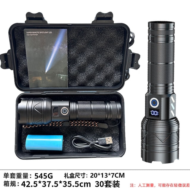 Linterna LED Recargable de Alto Rendimiento 10,000 Lúmenes Alcance 1500m Batería 6000mAh con Puerto USB-C Pantalla LCD y Cuerpo de Aluminio para Emergencias Camping y Hogar