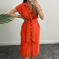 thumbnail image 2 of Up to 60% Off! pstuiky Womens Dresses, Women Short-Sleeved Lapel Dress Solid Color Lace-Up Dress Button up Shirt Dress Leisure Red M, 2 of 5