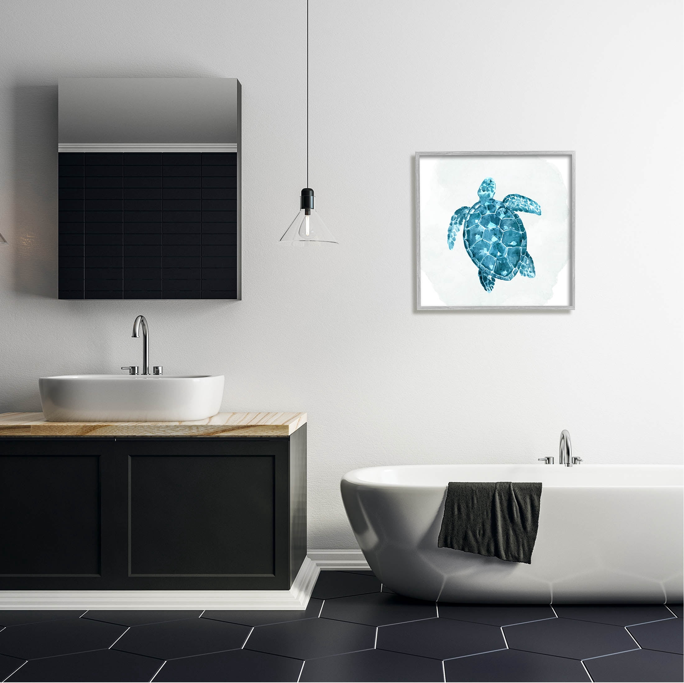 Stupell Industries Aquatic Sea Life Tortoise Graphic Art Gray Framed Art Print Wall Art, Design by Kim Allen