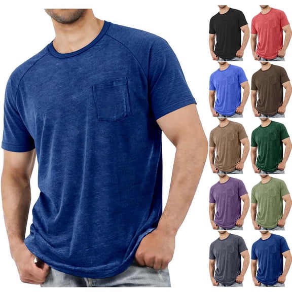 DODADAWANJ Blue Raglan Tee Men Big and Tall Short Sleeve Workout T Shirts with Pocket Casual Summer Crewneck Basic Tees Red XXL