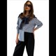 thumbnail image 2 of Camisas de Mujer con Botones, Blusas Clásicas A Rayas de Larga con Cuello y Bolsillo para Oficina Azul y Gris L, 2 of 7