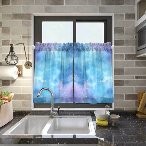 Starry Light Blue Sky Kitchen Curtains Half Tier Curtain 2 Rod Pockets Bathroom Bedroom Cupborad Living Room 27"x24"