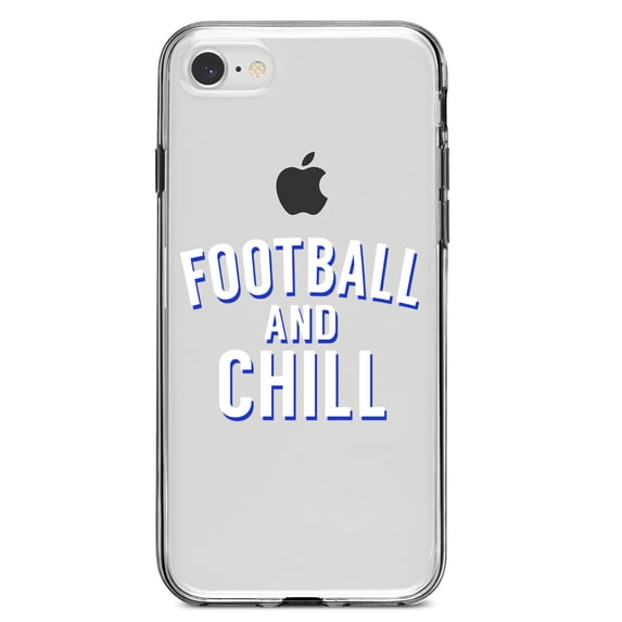DistinctInk Clear Shockproof Hybrid Case for iPhone 7 8 SE (2020 Model) 4.7" Screen TPU Bumper Acrylic Back Tempered Glass Screen Protector - Football and Chill