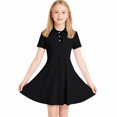 thumbnail image 5 of Tdoqot Girls Shirt Dresses with Pockets- Casual Summer Flowy Short Sleeve Kids Midi Dresses Black Size 14, 5 of 9