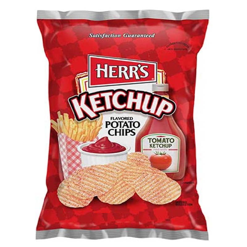 Herr's Ketchup Flavored Potato Chips 3.5 oz Bags Pack of 16