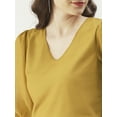 thumbnail image 6 of DressBerry Women's Solid Poly Georgette V Neck Puffed 3/4th Sleeves Crop Blouse Regular Use Casual&nbsp;Summer Wear Above Waist Length Regular Short Top, 6 of 7