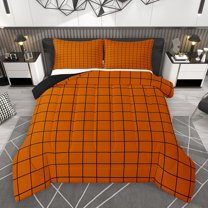 Homewish Fashion Buffalo Plaid Queen Comforter Set, Orange Modern Checkered Bedding Sets, Teens Kids Adult Reversible Bedding Comforter Set, Lightweight Room Decor, 3-Piece