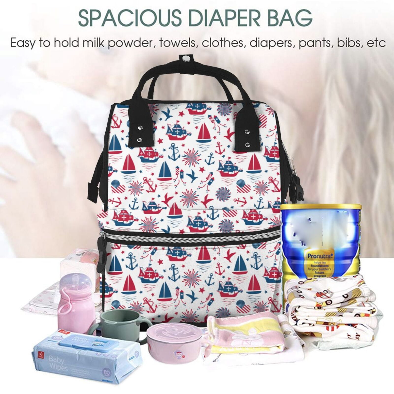 Ratiio Happy Columbus Day Mummy Backpack - Waterproof Twill Canvas, Large Capacity Diaper Bag with Multiple Pockets and Adjustable Straps