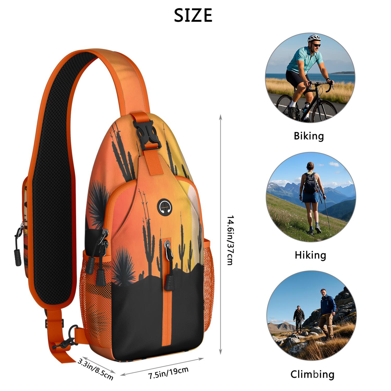 Sling Backpack Small BackpackTravel Sling Bag for Men Women Travelers Cactus Desert