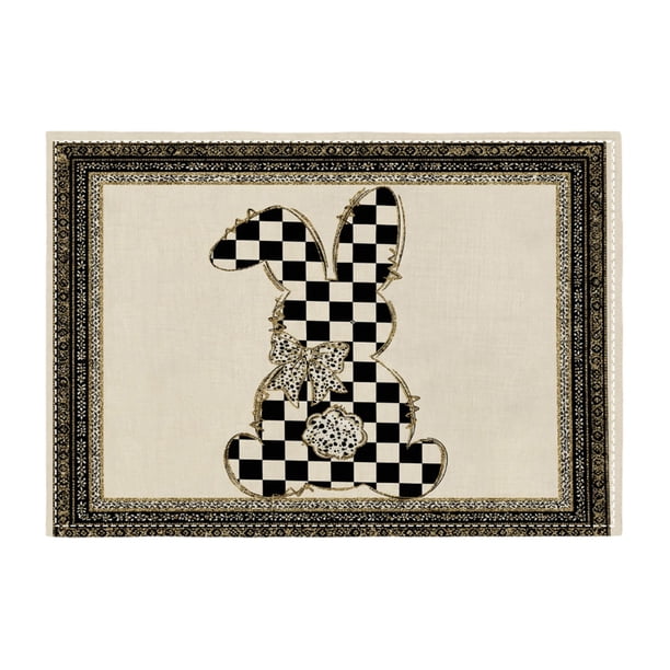 Decoraciones de Mesa Negras Y Doradas Acuarela Pascua Tapicera Flor Conejos a Ajedrez Huevo de Pascua Casa Cocina Mesa Decoración Mesa Tapicera 42 * 32 cm