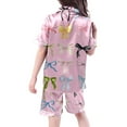 thumbnail image 4 of SonxaHe Toddler Girl's Sleepwear Outfits Bow Print Short Sleeve Top Shorts Child Soft Satin Nightwear Homewear Outfits Pink,Sized 2-3, 4 of 4