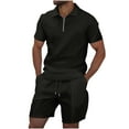 thumbnail image 2 of BXINGOHAI Mens Summer Track Suits 2 Piece Shorts Sets Short Sleeve Sweatsuit Outfits 1/4 Zip Golf Shirts Loungewear Today Black,L, 2 of 5
