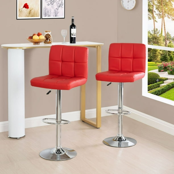 Naomi Home Elle Adjustable Bar Stools Set of 2, Swivel Bar Chair Leather Red Bar Stools Set of 2