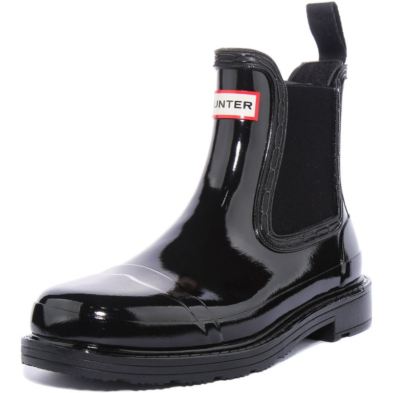 ◆HUNTER◆ WOMEN Commando Chelsea Gloss Rain Boots Black Hunter Original Women's Commando Gloss Chelsea Boots In