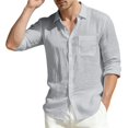 thumbnail image 2 of Breathable Wrinkle Friendly Linen Shirt for Men, Loose Fit Pocket Roll Sleeve Solid Blouse for Daily Street Casual Wear Gray M, 2 of 4