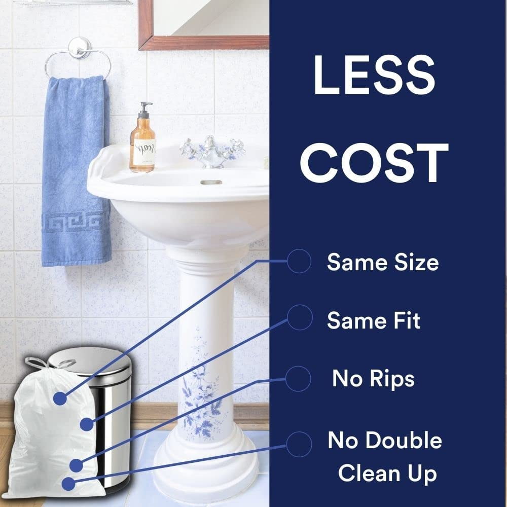 Plasticplace Trash Bags, Code A Fit Compatible (200 Count) Garbage Bags Liner, White Drawstring Garbage Liners, 1.2-2 Gallon 4.5 Liter, Tear-Resistant, Scent-Free for Food Waste & Small Spaces