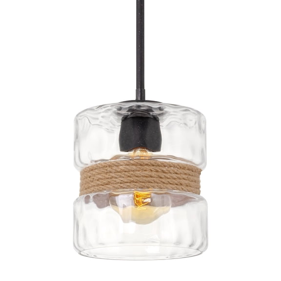 Kira Home Sage 10" Modern Pendant Light   Hammered Glass Shade, Textured Black Finish