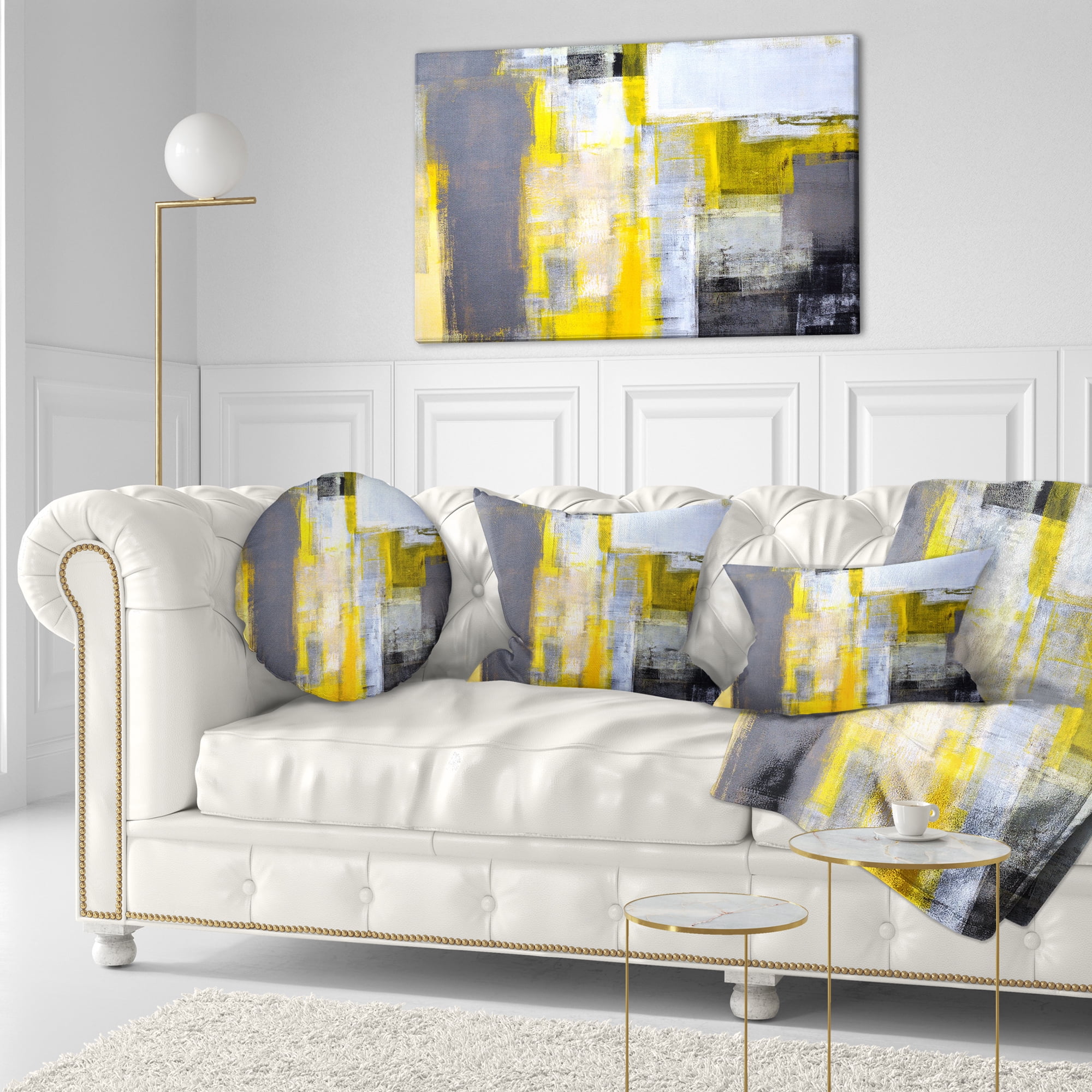 Designart Grey and Yellow Blur Abstract - Abstract Throw Pillow - 12x20