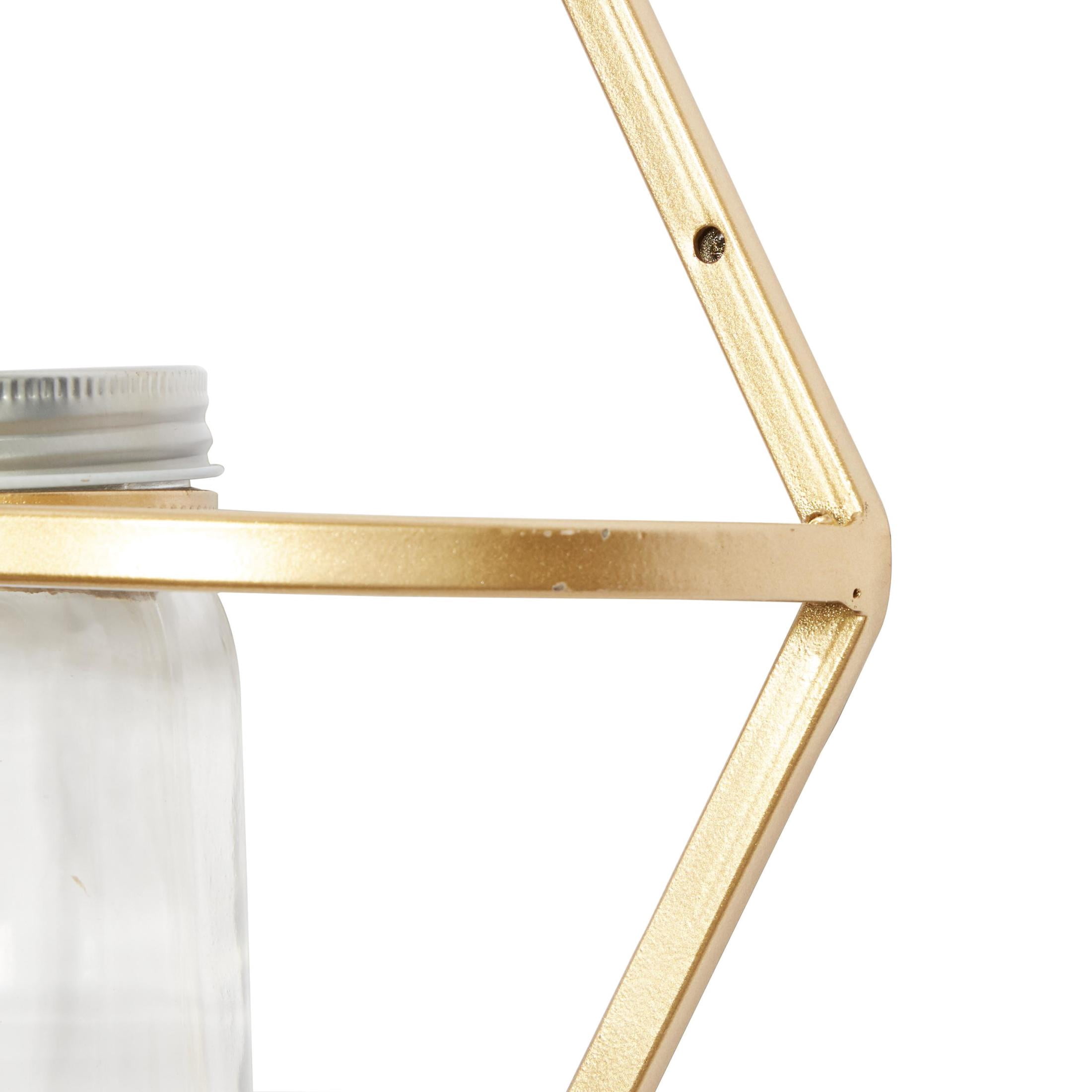 CosmoLiving by Cosmopolitan 8"W, 17"H Round Gold Metal Geometric Wall Planter with Glass Holder (3 Count)