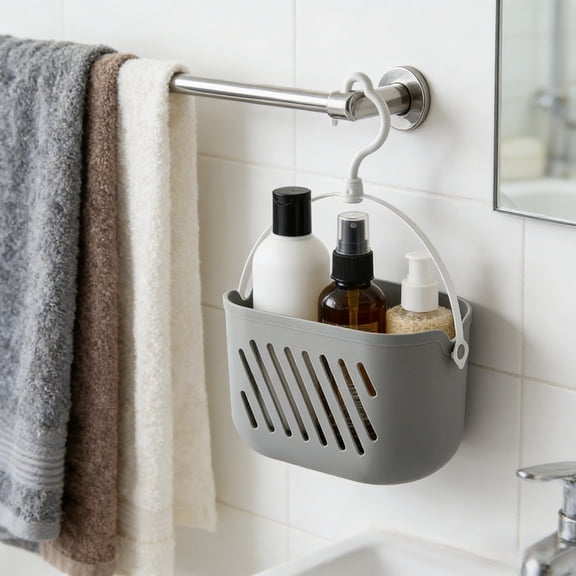 Bathroom Storage Basket, Shower Basket with Handle for Hanging Wall-Mounted or Freestanding Use, Portable Tote Organizer Bin for Bath, Shower, Kitchen, Pantry, College Dorm