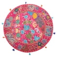 thumbnail image 2 of Stylo Culture Ethnic Outdoor Floor Cushion Vintage Patchwork Cover Dark Pink 40x40 Inch Giant Decorative Round Decor Seating Tuffet Seat Pouf Cover Footstool Cotton Embroidered 1 Pc, 2 of 4