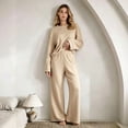 thumbnail image 2 of Domzest 2 Piece Sweatsuits Sets for Women Long Sleeve Crew Neck Sweatshirt and Wide Leg Sweatpants with Pockets Casual Tracksuit for Spring & Fall Khaki S, 2 of 5