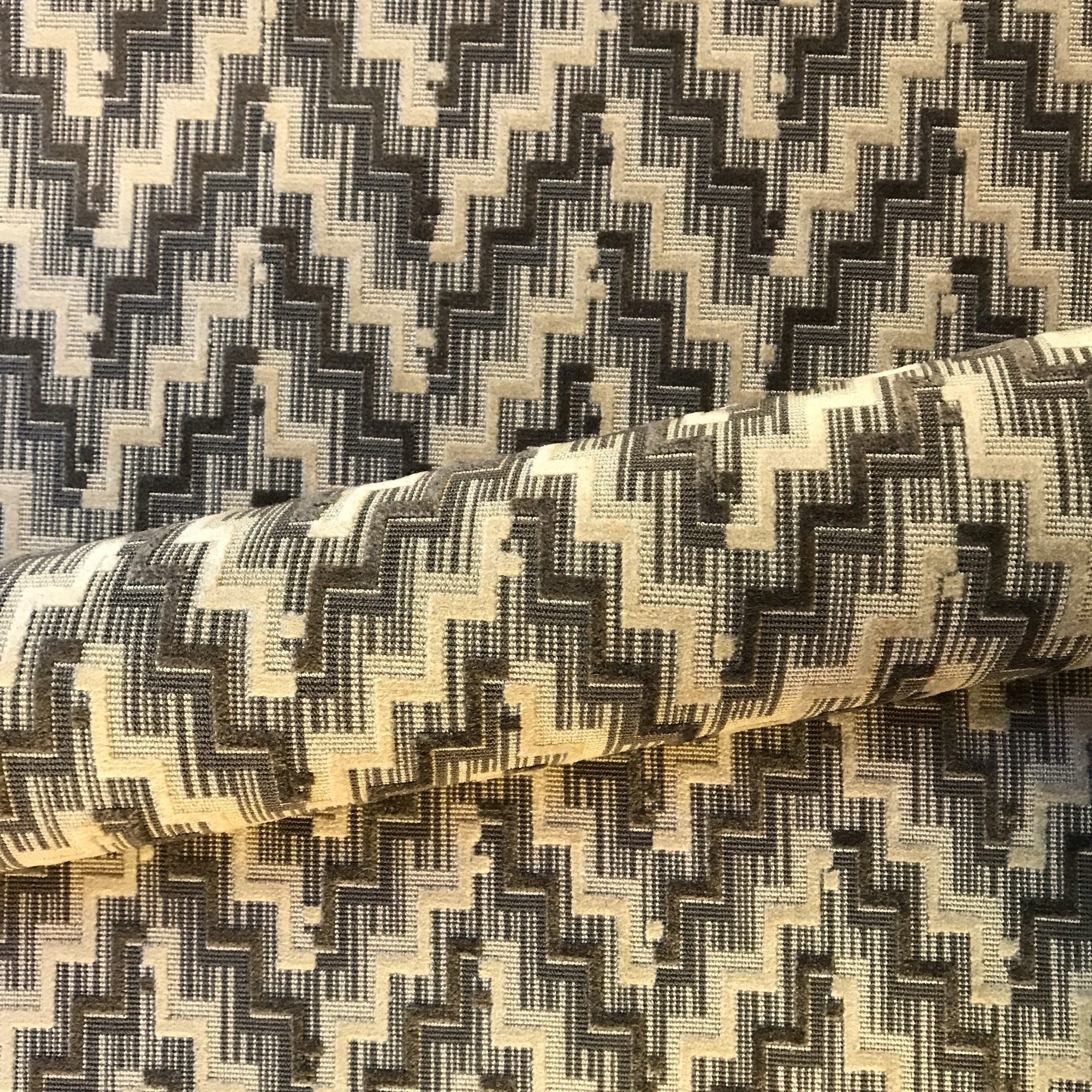 Southwestern Chevron Brown and Tan Geometric Velvet Cut Upholstery