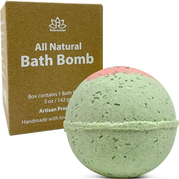 Organic Be Delicious Blossom Bath Bomb with Essential Oils and Relaxing Bath Salts, Moisturizing Coconut Oil, for Women and Men Handmade in USA by Relaxcation