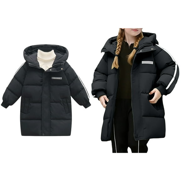 Boys Winter Coat,Boys Puffer Coat Mid-Length with Trim Hood Warm Windproof Thick Warm Outwear Girls Winter Clothes Size 4-5 Years