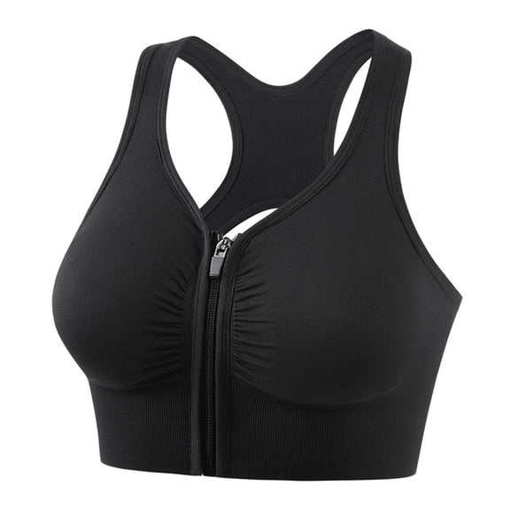 Women's Zip Front Sports Bras Quick Dry Compression Exercise Yoga Bra Push Up Strappy Cross Back Athletic Tank