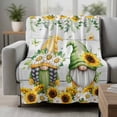 thumbnail image 2 of Spring Gnomes Blanket Soft Cozy Warm Throw Blanket for Couch, Plush Fuzzy Flannel Fleece Blankets for Sofa, Botanical Yellow Flowers Leaves Wooden Plank Bed Blankets Gifts for Men, 50"x60", 2 of 9