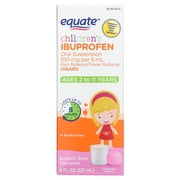 Equate Children's Pain Reliever/Fever Reducer Ibuprofen Oral Suspension, Bubble Gum Flavor, 100 mg, 8 fl oz