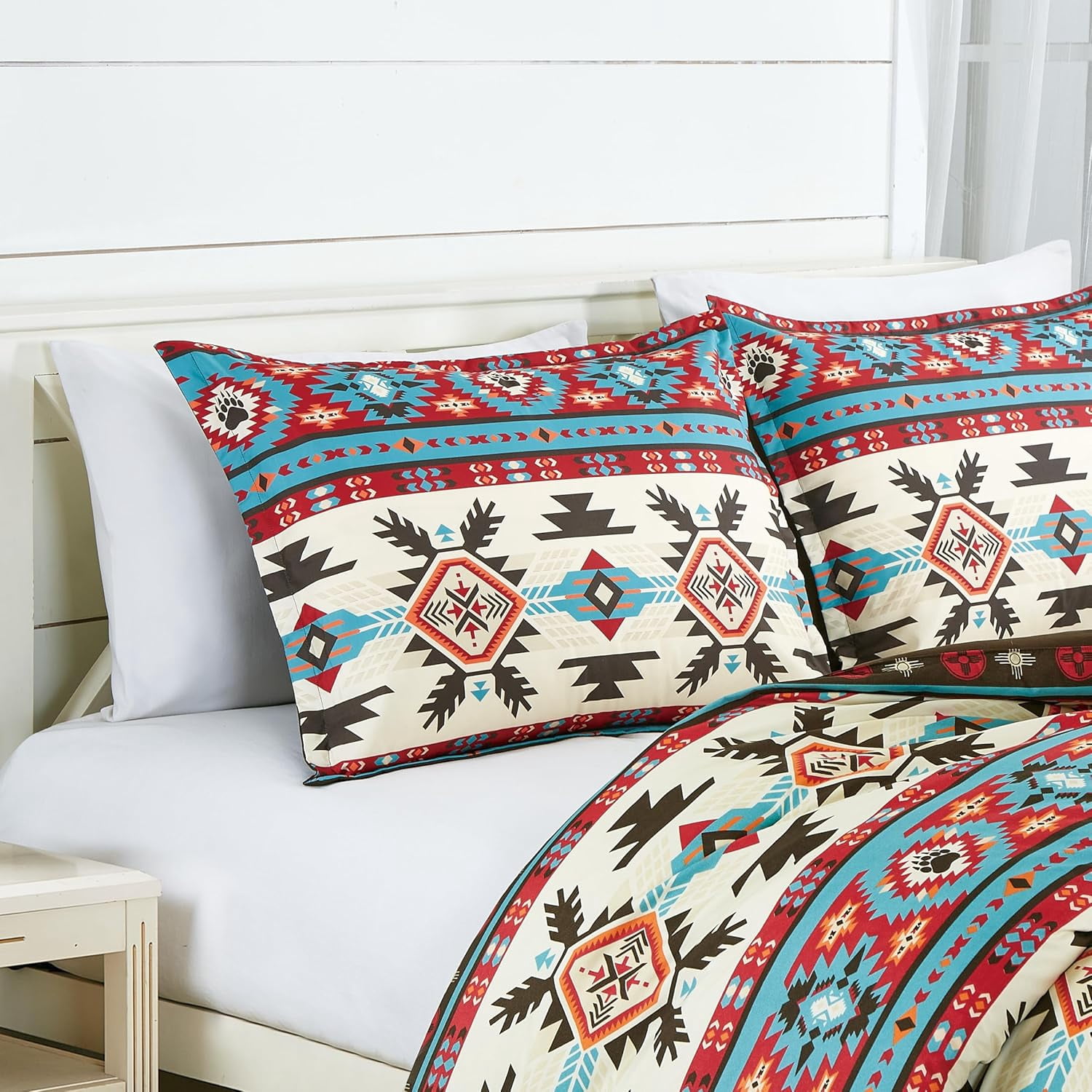 Chezmoi Collection Tona 2-Piece Southwestern Geometric Motif Comforter Set, Multicolor Red Brown Blue Cream Printed Washed Microfiber Bedding, Twin