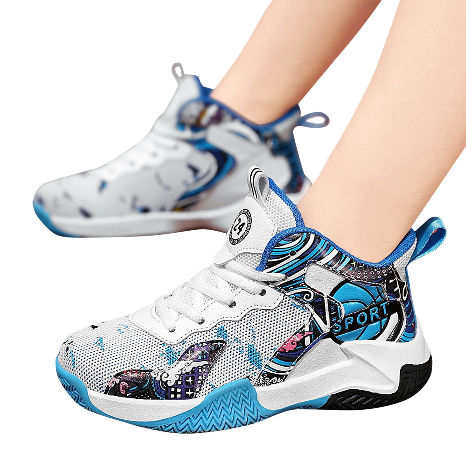 QWIED Sneakers For Boys Kids Sneakers Lace Shoes Fashion Mesh Lace Non Slip Breathable Sport Shoes 13 Years-14 Years
