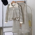 thumbnail image 2 of Yuncity Girls 2 Piece Fall Winter Outfit Set Half Zip Striped Knit Sweater And Wide Leg Pants Casual Loose Tween Fashion For Daily School Kids Clothes Set Size 7-8 Years Beige, 2 of 9