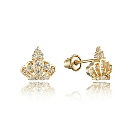 14k Yellow Gold Princess Crown Cubic Zirconia Children Back Baby S Earrings 14k Yellow Gold Princess Crown Cubic Zirconia Children Back Baby S Earrings