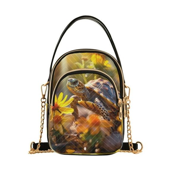 ALAZA Chain Crossbody Bags for Women Big Turtle and Wild Flowers Shoulder Handbag Phone Purse