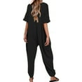 thumbnail image 4 of Pants for Women,Clearance Women's Plus Size Women's V Neck Casual Loose Pockets Strap Waistband Jumpsuit Short Sleeve Sling Jumpsuitit Loose Causal Pants, 4 of 5