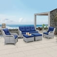 thumbnail image 6 of PARKWELL 2PCS Outdoor Wicker Ottoman Patio Rattan Furniture Footrest Seat Square Footstool w/Blue Cushion, 6 of 7