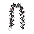thumbnail image 2 of Halloween Artificial Black Garland With Red Rose,Gothic Burgundy Floral Leaf Vines Garland, Halloween Wedding Decor Indoor Outdoor Party Wall Mantel Hanging Decorations, 2 of 6