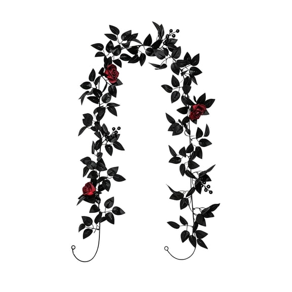 Black Rose Vines, Black Plastic Halloween Wedding Arch Decor, Artificial Rose Leaf Garland for Indoor Outdoor Floral Arrangement Display, 78.7in