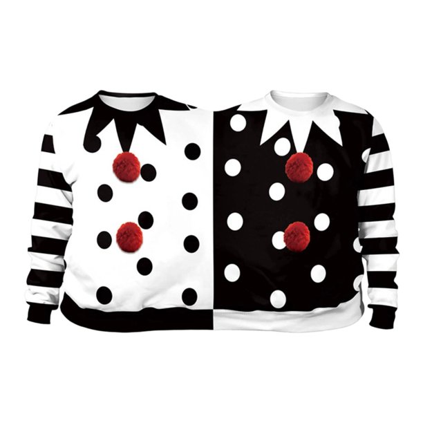 Sudadera decorativa con diseño de payaso para parejas, ideal para fiestas, eventos, cumpleaños, para hombres y mujeres. Blanco Negro